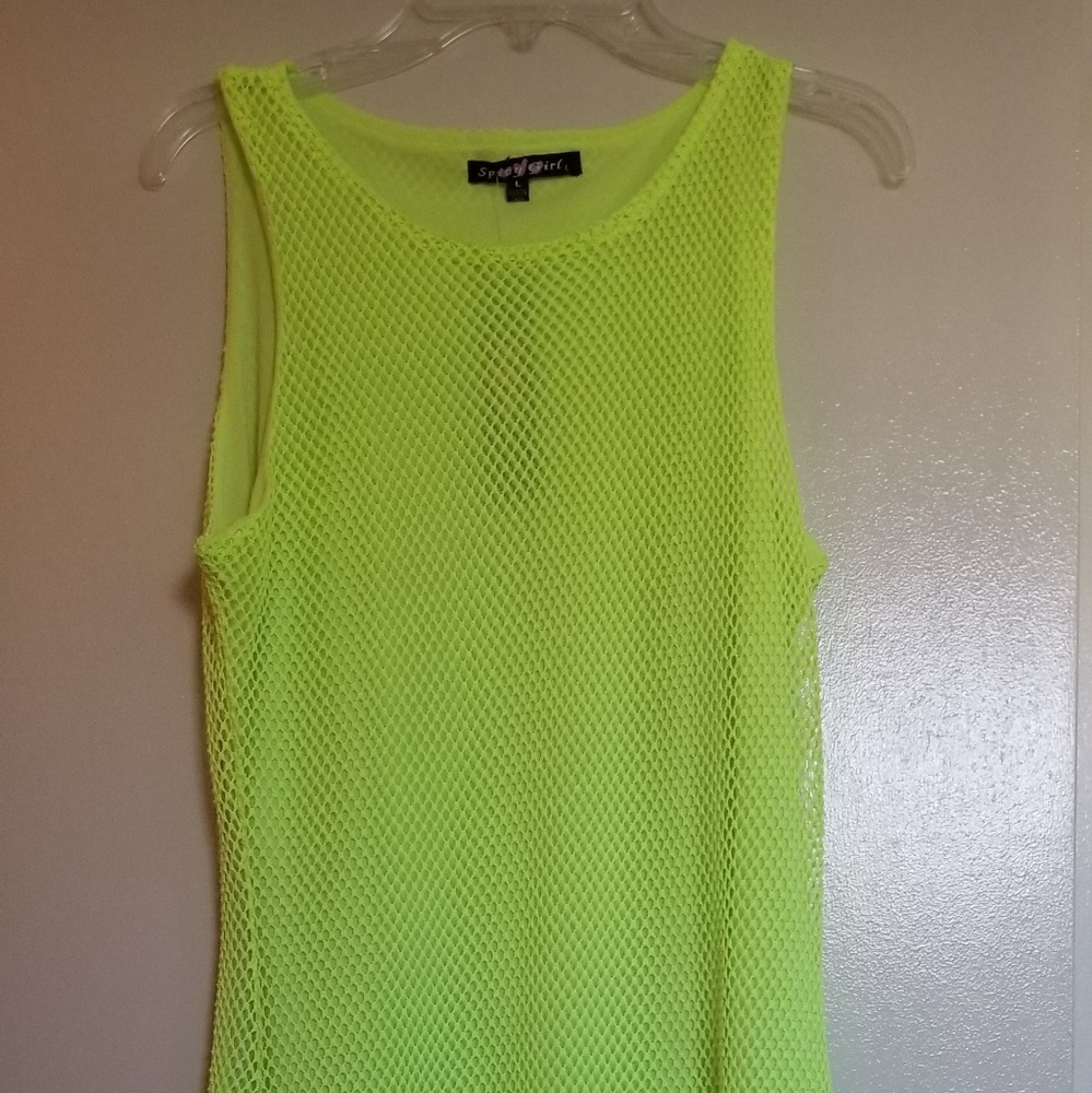Neon yellow mesh club dress